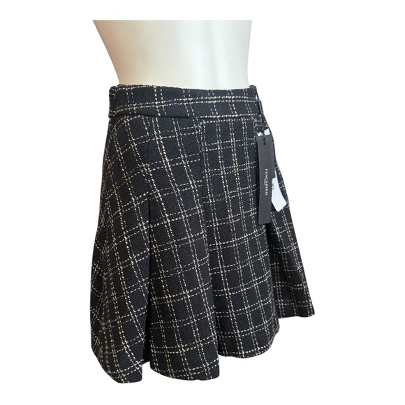 PEACEBIRD Plaid Schoolgirl Skirt Black and Ivory Tweed Mini Skater Women’s Small - Picture 2 of 12